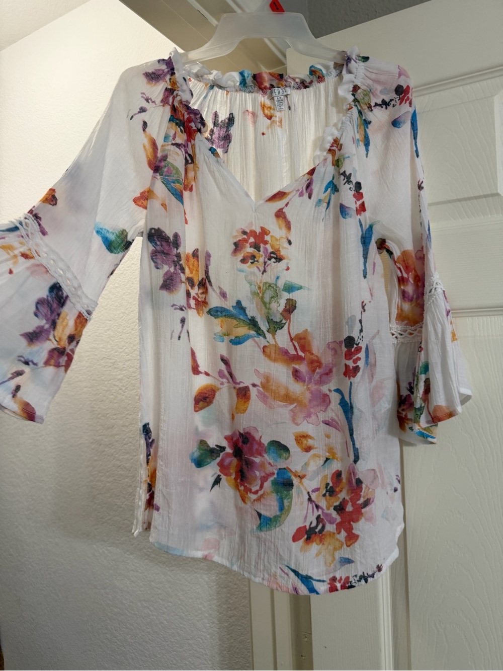 Spense White Floral Peasant Tunic with Multicolor Print